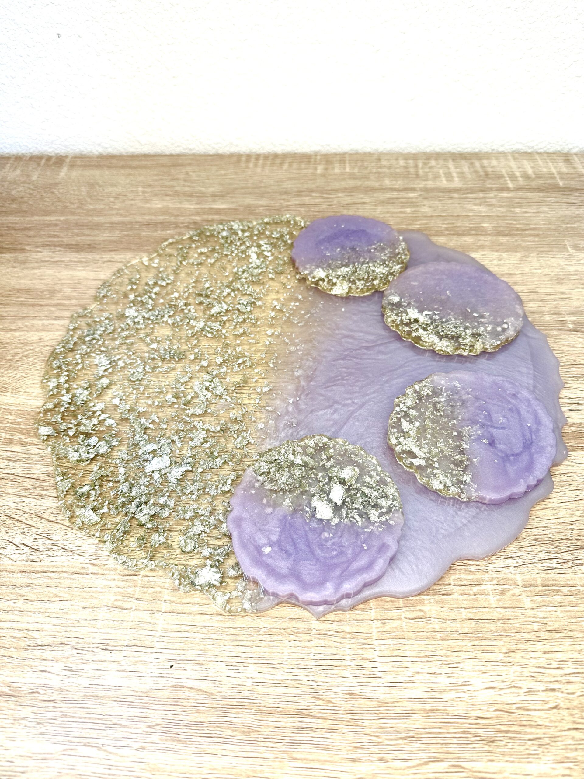 Dessous de Plat et dessous de verre Violet et feuille d'argent